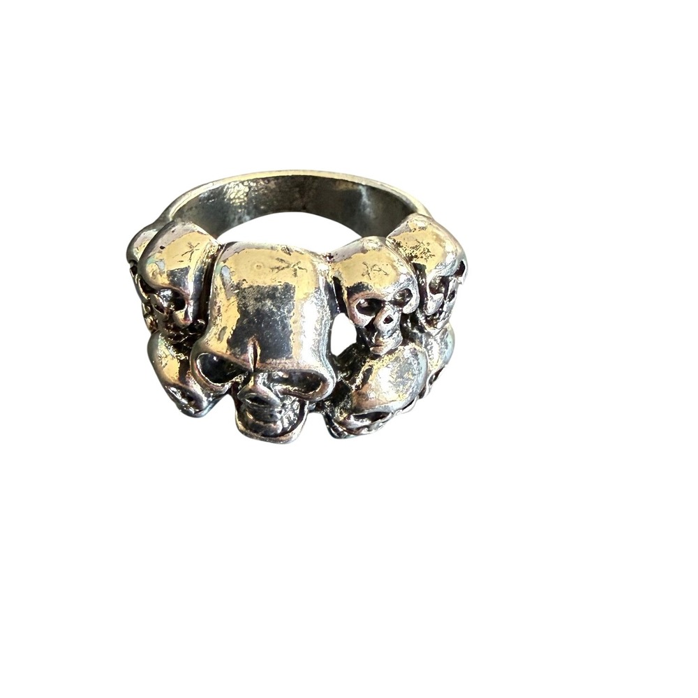 Killstar Skulls Graveyard Ring Silver Tone Gothic Punk Statement Band Size 8